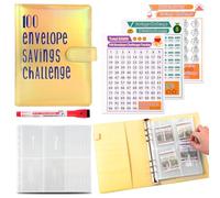 100 Envelopes Money Saving Challenge Binder, to Save $5,050, 10,000 and $500, 100 Days, 52 Weeks and 30 Days Challenge Binder, A5 Money Saving Planner Cash Envelope Budget Binder