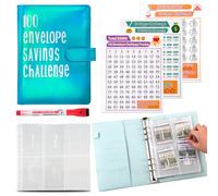 100 Envelopes Money Saving Challenge Binder, to Save $5,050, 10,000 and $500, 100 Days, 52 Weeks and 30 Days Challenge Binder, A5 Money Saving Planner Cash Envelope Budget Binder