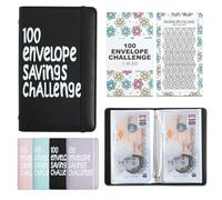 100 Envelopes Money Saving Challenge Binder with Lock,Budget Planner Book with Cash Envelopes for Cash Stuffing, Money Saving Wallet for Cash, Savings Challenges Book for Adults & Couples (Black)