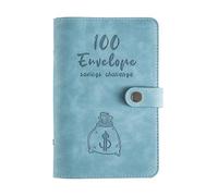 100 Envelopes Money Saving Challenge Budget Binder, Cash Envelope System with Zipper Pouches and Budget Cards, A6 PU Leather Cover Organizer for Savings Goals (Blue)