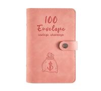 100 Envelopes Money Saving Challenge Budget Binder, Cash Envelope System with Zipper Pouches and Budget Cards, A6 PU Leather Cover Organizer for Savings Goals (Pink)