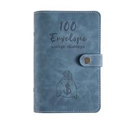100 Envelopes Money Saving Challenge Budget Binder, PU Leather Cash Envelope Wallet with Zipper Pouches and Budget Cards, A6 Savings Planner for Financial Goals with (Dark Blue)