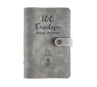 100 Envelopes Money Saving Challenge Budget Binder, PU Leather Cover with Cash Envelopes and Zipper Pouches, A6 Savings Planner with Budget Cards for Financial Goals (Gray)