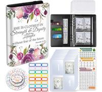 100 Envelopes Money Saving Challenge, Money Saving Budget Binder with Cash Envelopes, Motivational Process to Save $5050, A5 Saving Challenge Book - Proverbs 31：25 Hummingbird Pink Flowers