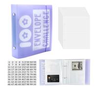 100 Envelopes Money Saving Challenge, Saving Challenge Binder,Portable Envelopes Challenge Binder Budget Planner Book for Budgeting and Saving Money Couples Offices Home School (Purple)