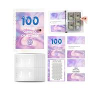 100 Envelopes Saving Challenge, 25 Sheets Savings Binder with Transparent Waterproof Cash Envelopes Fun Money Budget Challenges Book Stainless Steel Ring Cash Binder for Couples Offices Home School