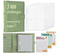 100 Envelopes Saving Challenge Budget Binder PU Leather Cover with Cash Envelope PVC Pocket Zipper/Digital Stickers for Home, Office, Daily(Green)