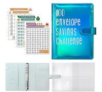 100 Envelopes Saving Challenge, Envelope Challenge Binder,Savings Book with Cash Envelopes,Saving Challenge Binder (Colorful-Blue)