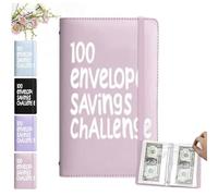 100 Envelopes Savings Challenge Book, A5 Money Saving Wallet, Waterproof PU Money Saving Book, Budget Storage Books, Tracker Planner to Save 5050 Dollars for Kids, Adults(Pink)