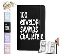 100 Envelopes Savings Challenge Book, A5 Money Saving Wallet, Waterproof PU Money Saving Book, Budget Storage Books, Tracker Planner to Save 5050 Dollars for Kids, Adults(Black)