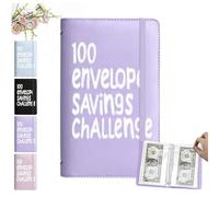 100 Envelopes Savings Challenge Book, A5 Money Saving Wallet, Waterproof PU Money Saving Book, Budget Storage Books, Tracker Planner to Save 5050 Dollars for Kids, Adults(Purple)