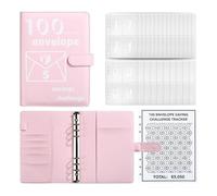 100 Envelopes Savings Challenges Book, 5 PU Leather Money Saving Planner Budget, Fun Budget Challenges for Money, Savings Book with Cash Envelopes, Budget Binder Organizer for Home School