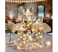 100 Floating Gold Pearls with Gold Sparkling Gems- Large Sizes- Fills 2 Gallons of The Floating Transparent Water Gels for Your Vases- with Pre-Measured Prep Bags for Best Results!