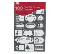100 Foiled Self Adhesive Labels Festive Name Foil Gift Tags Presents Wrapping Christmas Stickers (100 Gift Tags (Silver))