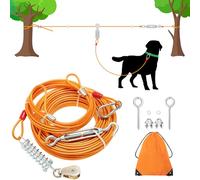 100 ft Dog Tie Out Cable with 10ft Runner Cable - Heavy Duty Long Dog Leash for Yard Training Camping Hiking Outside - Chew Proof Lead Trolley Cable with Buffer for Small Medium Large Dogs