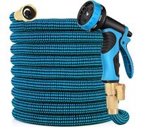 100 ft Expandable Garden Hose with 10 Function Nozzle Sprayer, Lightweight Flexible Water Hose with Durable Collapsible Latex Core & Solid Brass Fittings, 100ft Retractable Stretch Hose Black & Blue