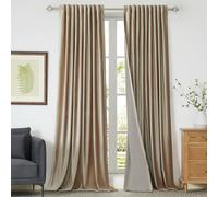 100% Full Blackout Champagne Beige Velvet Curtains 90 Inch Long for Living Room and Bedroom - Set of 2 Liner Rod Pocket Back Tab Thermal Window Drapes, Room Darkening Decorative