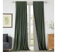 100% Full Blackout Olive Green Velvet Curtains - 90 inch Long, Set of 2 Liner Rod Pocket Back Tab Thermal Window Curtains for Living Room and Bedroom