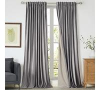 100% Full Blackout Silver Grey Velvet Curtains 84 inch Long for Living Room,Set of 2 Panels Liner Rod Pocket Back Tab Thermal Window Curtains Room Darkening Heavy Decorative Drapes for Bedroom