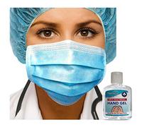 100 General Use Disposable Face Mask 3 Ply Mask & Hand Sanitiser Gel 100ml Hygienics