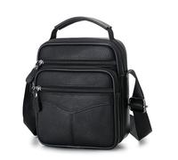 100% Geniune Leather Shoulder Bag for Men Crossbody Top Handle Sling Business Bag Messenger Bag Black Handbag, 241, 17x8x20CM
