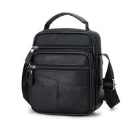 100% Geniune Leather Shoulder Bag for Men Crossbody Top Handle Sling Business Bag Messenger Bag Black Handbag, 246, 18x8x22CM