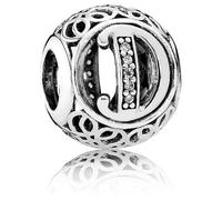 100% Geniune Sterling Silver Vintage A to Z Clear Cubic Zirconia (CZ) Alphabet Letter Charm Beads Fit Charm Bracelets, Bangles & Necklaces (D)