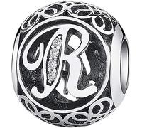 100% Geniune Sterling Silver Vintage A to Z Clear Cubic Zirconia (CZ) Alphabet Letter Charm Beads Fit Charm Bracelets, Bangles & Necklaces (R)