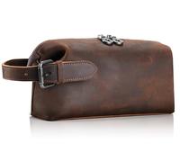 100% Genuine Leather Toiletry Bag for Men - Premium Handmade Crazy Horse Grain Leather - Best Gift for Men- Travel Toiletry Organizer - Shaving Bag for Toiletry Hanging Dopp Kit for Father Husband