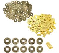 100 Gold Bricks & 100 Copper Coins Set, Feng Shui Wealth Prosperity Gold Bricks & Copper Coins Decorations, Lucky Money for Home, Office, Party, Miniature Display, Crafts, Collectibles