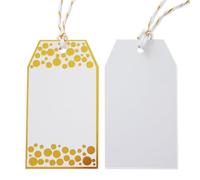 100 Gold Foil Dot Gift Tags with String 9×5 cm White Blank Hanging Tags for Wedding, Birthday, Christmas, Party Favor, Baby Shower DIY Crafts