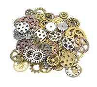 100 Grams Assorted Vintage Metal Gear Steampunk Jewelry Making Charms Cog DIY Antique Steampunk Gear for DIY Crafts Jewelry Making Cosplay(Mixed Colors)