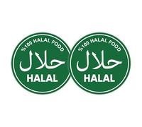 100% Halal Food Sticker - Set of 2 Round Green Vinyl Decals - Laminated Arabic & English Halal Sign for Restaurant Window Stickers, Shopfront - Halal Certification Sign - Waterproof (2 pieces)