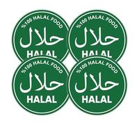 100% Halal Food Sticker - Set of 4 Round Green Vinyl Decals - Laminated Arabic & English Halal Sign for Restaurant Window Stickers, Shopfront - Halal Certification Sign - Waterproof (4 pieces)