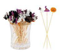 100 Halloween Cocktail Sticks with Ghosts Bats Spiders Skulls Pumpkin - Creepy Wooden Skewers for Fruit, Burgers & Haunted Buffets Food Picks, Party Decor, Halloween Decoration (6 Designs)