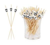 100 Halloween Cocktail Sticks with Skulls - Creepy Wooden Skewers for Fruit, Burgers & Haunted Buffets Food Picks, Party Decor, Halloween Decoration