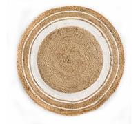 100% Hand Braided Natural DivineHandicrafts White Rings Boho Bohemain Handcrafted Round Jute Area Rug,for Indoor Spaces,Livingroom Rug Size : 80 x 80 cm