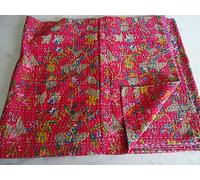 100% Handmade Indian Kantha Quilt Blanket Comforter - Pink Shade Flowers Bird Of Paradise Quilt, Ethnic Bohemian, Mediterranean Bedding By Sophia Art