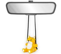 100% Handmade Wooden Swinging Cat Car Hanging Ornament - Cute Hand Carved Painted Wood Figurine Car Mirror Hanging Accessories Decor Gifts