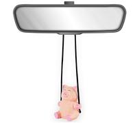 100% Handmade Wooden Swinging Piggy Car Hanging Ornament - Cute Hand Carved Painted Wood Figurine Car Mirror Hanging Accessories Decor Gifts (Piggy)