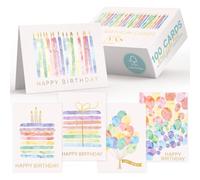 100 Happy Birthday Cards, Assorted Watercolor & Gold Foil Blank Birthday Notes Pack, Bulk Boxed Assortment Set of Greeting Note Cards w/Envelopes & Stickers