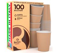 100 Havana Paper Cups 7oz Eco Friendly Biodegradable Disposable Baciato Caffè Hot and Cold Drinks Water Tea Coffee Cappuccino - Made and Packaged in Italy 200ml - Ideal for Events, Office and Party