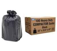 100 Heavy Duty Compactor Sacks Black 150L - Extra Large Refuse Bin Bags 22” x 33.5” x 47” (560x850x1190mm) 240 Gauge / 60 Micron - Industrial Strength Rubbish Bags for Commercial & Home Use