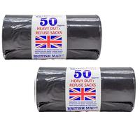 100 Heavy Duty Refuse Sacks Extra Strong Rubbish Bin Liner Waste Large Black Dustbin Bags Roll Everyday Use Tear Resistance Recycled 100L Capacity