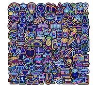 100 Holographic Neon Stickers Pack, Cool Graffiti Stickerbomb for Adults Teens Kids, Waterproof Vinyl Decals for Scrapbook, Laptop, Skateboard, Guitar, Phone
