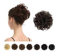 100% Human Hair Scrunchies, BARSDAR Curly Messy Bun Hairpiece Extensions Wedding Hair Pieces for Women Messy Bun Real Hair Updo Donut Chignons 2# Dark Brown