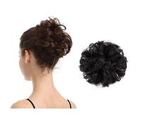 100% Human Hair Scrunchies, BARSDAR Curly Messy Bun Hairpiece Extensions Wedding Hair Pieces for Women Messy Bun Real Hair Updo Donut Chignons 1B#-Black