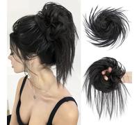 100% Human Messy Bun Scrunchie-Real Tousled Updo Hairpiece With Elastic Band For Ponytail/Wedding,Dyeable Curly Extensions Strawberry Honey Blonde,29g