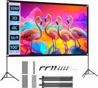 100 inch Portable Projector Screen with Carry Bag for Travel, Wrinkle-Free