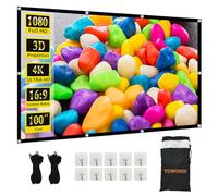 100 Inch Projector Screen, 16:9 HD Foldable Movie Screen, Double-Sided Projection, Anti-Crease, Portable Indoor Outdoor Screen for Home Theater, Office, Backyard